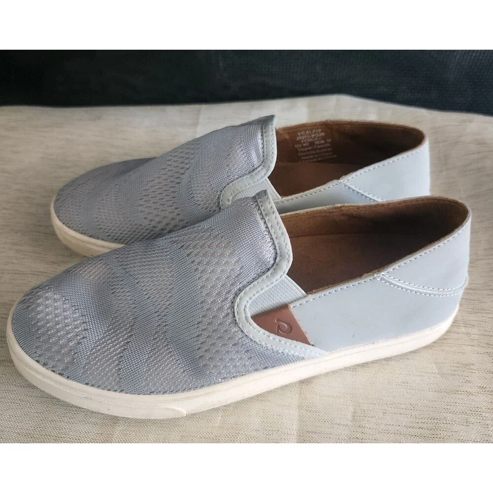 OLUKAI Pehuea Women's Slip On Sneakers Casual Everyday Shoes Gray Blue Size 7